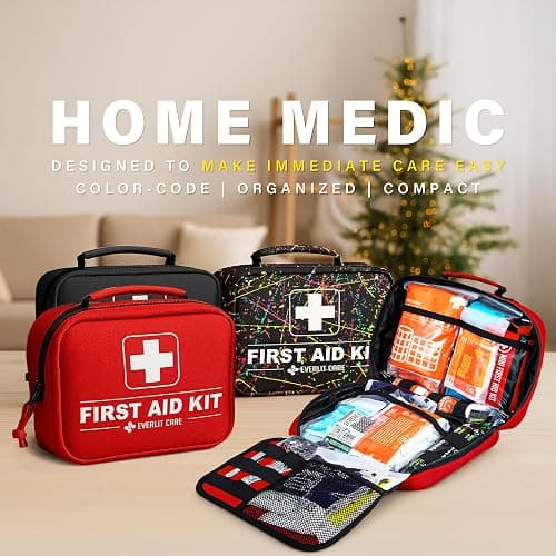 Everlit Care 380 Pcs First Aid Kit All-Purpose Medical Essential Kit for Cuts, Scrapes, Burns, Emergency Preparedness | for Home, Office, Car, Travel, Camping, Outdoor (Red) thumbnail 6