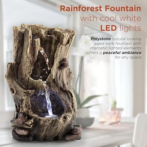 Alpine Corporation WIN326 Indoor Tabletop Light-Up Tiered Rainforest Tree Trunk Water Fountain with LED Lights, 11", Brown thumbnail 4