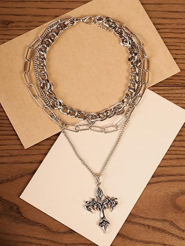 Sacina Gothic Layered Cross Choker Necklace, Goth Emo Grunge Necklace, Goth Jewelry, Halloween Christmas Jewelry Gift thumbnail 4