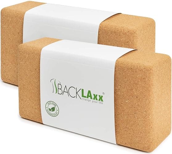 BACKLAXX® Brique Yoga en Liège Lot de 2, Bloc Yoga Antidérapant | 2 briques de yoga en 100% liège, antidérapantes, yoga accessoires aux coins arrondis, idéal Pilates, vidéos incluses - Image 1