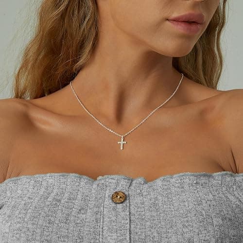 Tewiky Cross Necklace for Women-Dainty Simple 14k Gold Plated/sterling silver Plated Cross Pendant Cute Necklaces Jewelry for Women thumbnail 5
