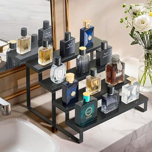 Wood Cologne Organizer for Men,12 Inch 4 Tier Cologne Stand Waterproof Perfume Organizer for Dresser with Anti-Slip Washers,Wooden Display Risers Stand for Party,Makeup,Figures,Cupcake,Perfume,Dessert thumbnail 2
