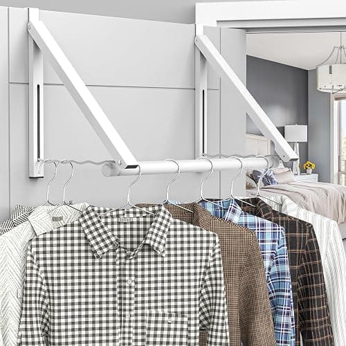 Hleelomi Over The Door Drying Racks for Laundry, Expandable Foldaway Clothes Rail, Suitable for Doors in Bedrooms, Dorms, and Bathrooms, White 2 Rack and A Rod - Image 1