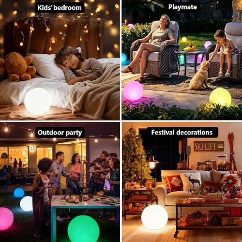 MIUWLXT 6-inch LED Light Ball,RGB Color Changing Night Light with Remote,Water Resistant,USB Rechargeable Mood Lamp for Kids Room,Bedroom,Patio,Party Decor thumbnail 10