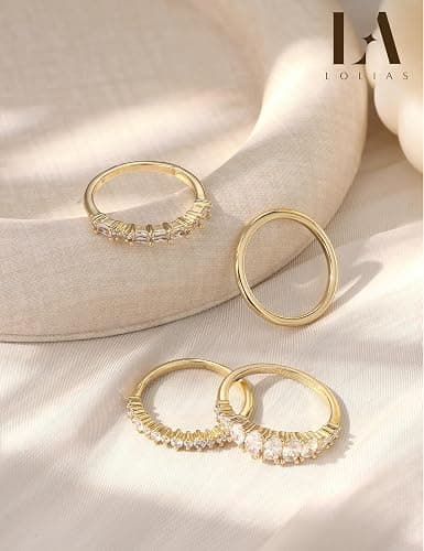 LOLIAS 14K Gold Plated Stackable Rings for Women Non Tarnish - Dainty Cubic Zirconia Wedding Bands Ring Set Minimalist Trendy Statement Engagement Promise Thumb Rings Stacking Size 5-10 thumbnail 8