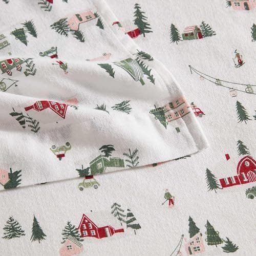 Martha Stewart - Flannel Sheets Full Size, Anti-Pilling & Wrinkle Resistant Cotton, Touchably Soft for All-Season Comfort - Bed Sheets with Matching Pillowcases & Fitted Sheet (Ski Village Green) thumbnail 6