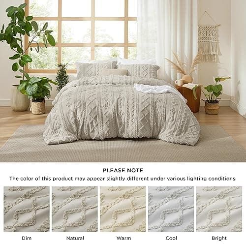 Bedsure Tufted Boho Comforter Set Queen Size - Linen Boho Bed Set, GentleSoft™ 3 Pieces Farmhouse Shabby Chic Embroidery Bedding, Gifts for Woman, Soft Jacquard Queen Comforter for All Seasons thumbnail 10
