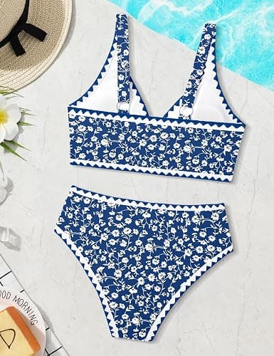 KANGKANG Girls Swimsuit Bikini Set Solid Color V-Neck Two Piece Bathing Suit with Chest Pad Adjustable Straps Swimwear 7-16T thumbnail 7
