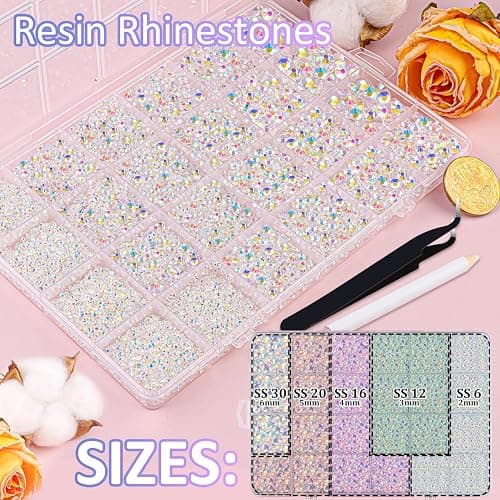 30000Pcs Resin Jelly Rhinestones with Tweezers for Crafting, Transparent AB Flatback Gems, Bedazzling Crystal with 3Pcs 10ml B7000 Jewelry Glue for DIY Crafts Clothing Tumblers Shoes Fabric Nail Art thumbnail 2