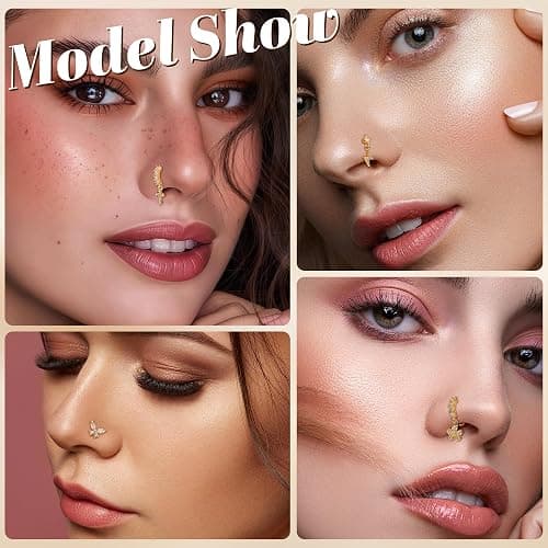SOMEITIA 20PCS 20G Surgical Steel Dangle Nose Rings for Women L Shaped Nose Studs Dangling Nose Rings Hoops CZ Flower Butterfly Moon Nose Piercing Jewelry thumbnail 6