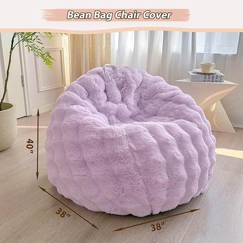 LIFEREVO Fluffy Faux Rabbit Fur Bean Bag Cover (No Filler), Big Fuzzy Stuffed Animal Storage Bubble Waffle Bean Bag Chair for Plush Toys, Comfy Shaggy Furry Beanbag Cover Kids Girls Adults, Lavender thumbnail 2