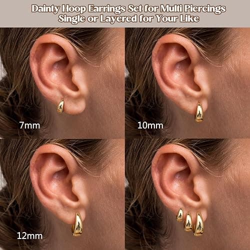 BESTEEL 3Pairs Gold Hoop Earrings Set for Women Chunky Gold Silver Earring 14K Gold Filled Hypoallergenic Small Huggie Hoops Lightweight Tiny Thick Trendy Hoop Earrings Stacks for Multiple Piercing - 14K gold plated thumbnail 3