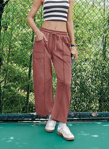 Yanekop Womens Baggy Wide Leg Pants Casual Fall Trousers Palazzo Pants Drawstring Waist Barrel Sweatpants with Pockets thumbnail 6