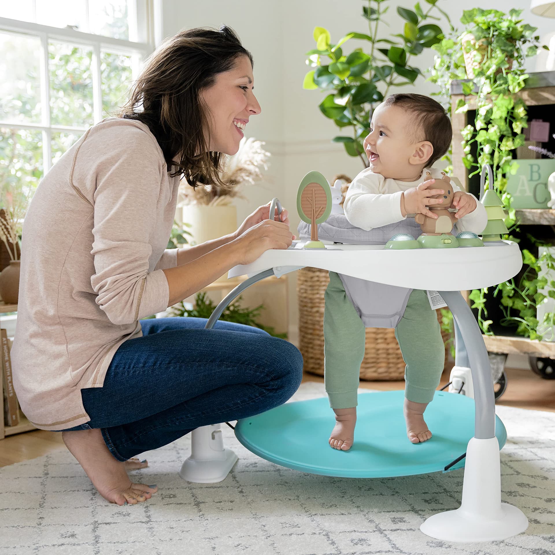 Ingenuity Spring & Sprout 2-in-1 Baby Activity Center Jumper and Table with Infant Toys - Ages 6 Months +, First Forest thumbnail 9