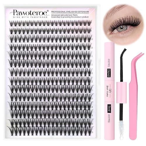 Pawotence Lash Extension Kit DIY 280pcs Individual Lash Clusters Kit 30D Natural 8-15mm Cluster Eyelash Extensions Kit with Lash Bond and Seal, Lash Tweezers for Self Use (30D, 0.07D, 8-15mm, Kit) - Image 1