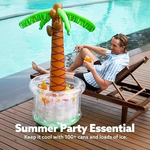 JOYIN 60" Inflatable Palm Tree Cooler, Beach Theme Decor, Pool Party Decorations, Luau Hawaiian Birthday Party Supplies, Ocean Jungle Tropical Themed Summer Outdoor Drink Cooler thumbnail 6