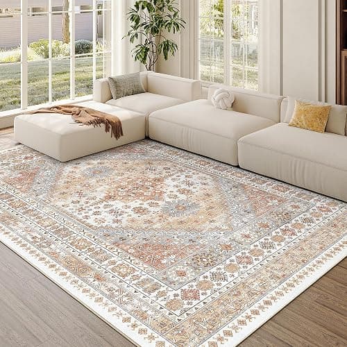 zesthome 5x7 Area Rugs - Ultra-Thin Washble Rug, Stain Resistant Anti Slip Backing Rugs for Living Room,Bedroom, Vintage Home Decor Area Rug (Orange,5'x7') thumbnail 4