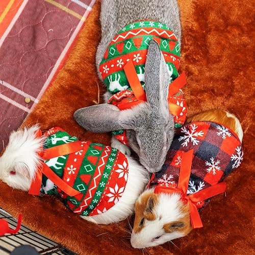 ALUZAEMO Guinea Pig Clothes - 2 Pack Christmas Warm Vest Pet Costume for Guinea Pigs Rabbit Bunny Ferret Chinchilla Kitten Puppy Small Animals - Cute Plaid Cozy Fleece Pet Shirts for Winter Holidays thumbnail 5