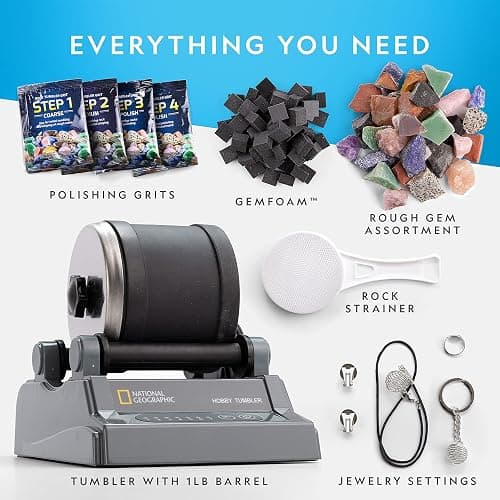 National Geographic Hobby Rock Tumbler Kit – Durable Leak-Proof Rock Polisher with 7-Day Timer, Complete Rock Tumbling Kit with Grit, Jewelry Settings & GemFoam Polish, Educational STEM Science Kit thumbnail 6