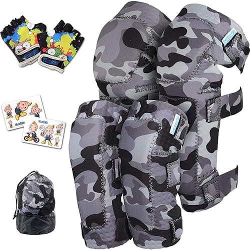 Soft-Style Kids Knee and Elbow Pads with Bike Gloves, Flexible Impact-Resistant Gear for Ages 2-11, Designed for Balance Bikes, Roller-Skating, and Skateboarding - Small - (2nd Gen) Snow Camo