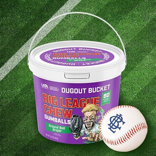 New Big League Chew Bubble Gum Dugout Bucket - 80 Pieces, Grape Flavor | Ideal for Baseball Games, Teams, Concessions, Parties, and More | 80 Individually Wrapped Gumballs thumbnail 3