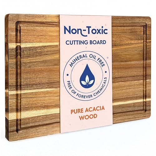 Non Toxic Wood Cutting Board - Conditioned with Natural Beeswax Flaxseed & Lemon Oil - Free of Mineral Oil - Made of FSC Certified Acacia Wood - 16" x 11" Thick Cutting Board by Ziruma - Image 1