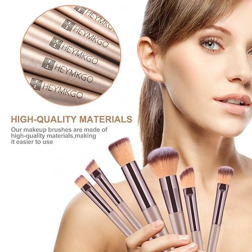 HEYMKGO Makeup Brushes, 15 Pcs Make Up Brushes Set Professional Champagne Gold Makeup Brush Pack, Foundation Blending Powder Blush Concealers Eyeshadow Eyeliner Make-up Brush Kits with Cosmetics Bag thumbnail 3