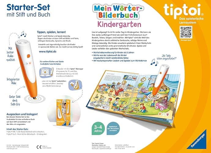 Ravensburger tiptoi Stift und Wörter-Bilderbuch Kindergarten - Lernspielzeug für Kinder ab 3 Jahren - Stylus mit überragender Audioqualität, Akku und Soft-Grip-Hülle - Grün, Orange, Silber - 00113 thumbnail 2