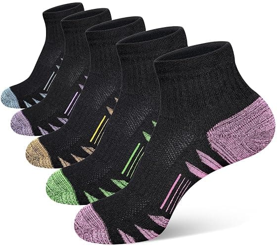 Heyoboy Womens Ankle Anti-blister Thick Cushioned Cotton Wicking Hiking Athletic Running Socks 5 Pairs - Image 1