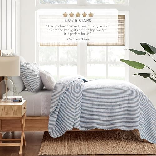 Levtex Home - Martha Stripe Quilt Set - Full/Queen Quilt and Two Standard Shams - Stripe - Blue White - Quilt (88x92in.) and Shams (20x26in.) - Reversible - Cotton thumbnail 8