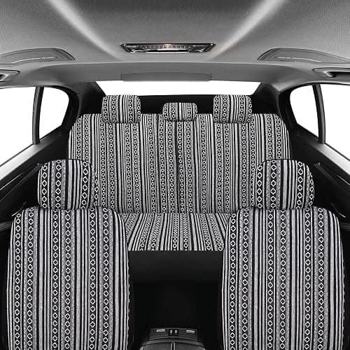 Pariitadin Baja Saddle Blanket Car Seat Covers Full Set with Seat Belt Pads, Washable Breathable Striped Woven Cloth Seat Covers for Cars, Universal Fit Most Cars, Airbag Compatible, Black/White thumbnail 3