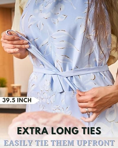 Premium Adjustable Cooking Aprons for Women with Pockets| Poly-Cotton Waterproof Kitchen Apron| Cute Floral Design, Long Ties thumbnail 5