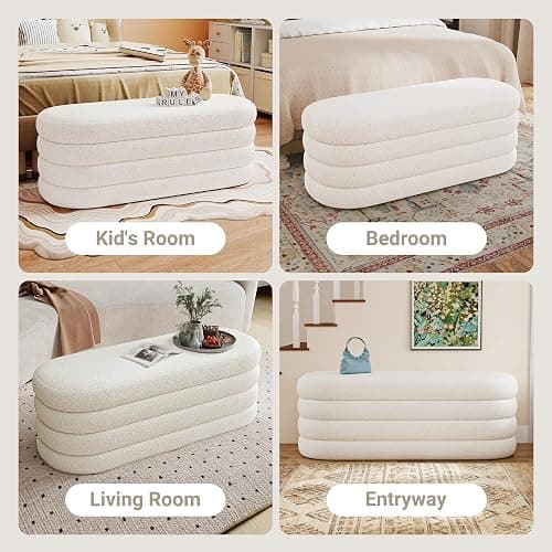 Busaurus Storage Ottoman Bench 49.2 Inch Upholstered Fabric Storage Bench for Bedroom End of Bed Aesthetic Large Oval Storage Ottoman for Living Room Entryway (Ivory) thumbnail 6