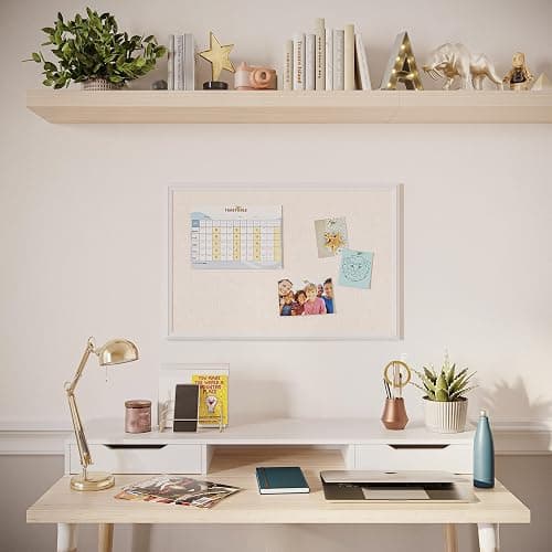U Brands Farmhouse Linen Bulletin Board, 30" x 20", White Wood Frame, Wall Mounted Pin Board for Home Office, Classroom & Kitchen, Includes Push Pins thumbnail 7
