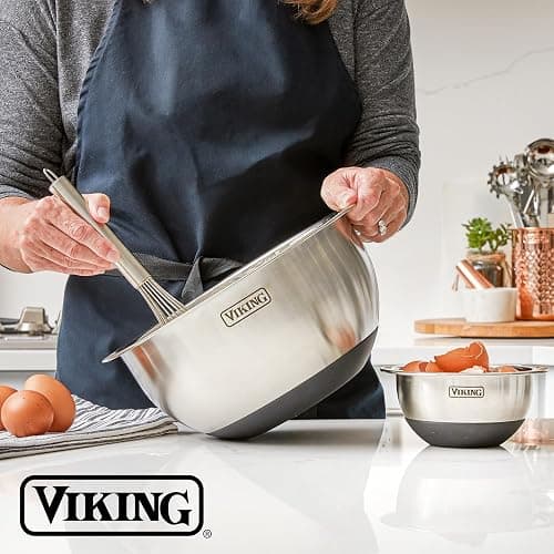 VIKING Mixing Bowls Set, 10 Piece Stainless Steel Kitchen Cookware, Non-Slip Silicone Base, Includes Tight Fit Lids, Dishwasher Safe, Black thumbnail 2
