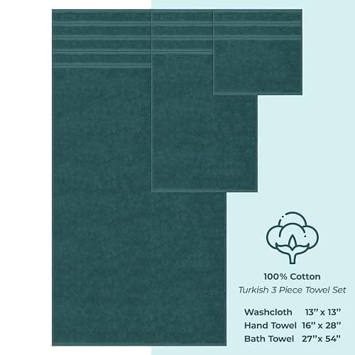 American Soft Linen Premium 3 Piece Towel Set, 1 Bath Towel 1 Hand Towel 1 Washcloth, 600 GSM 100% Cotton Turkish Towels for Bathroom, Teal Towel Set thumbnail 4
