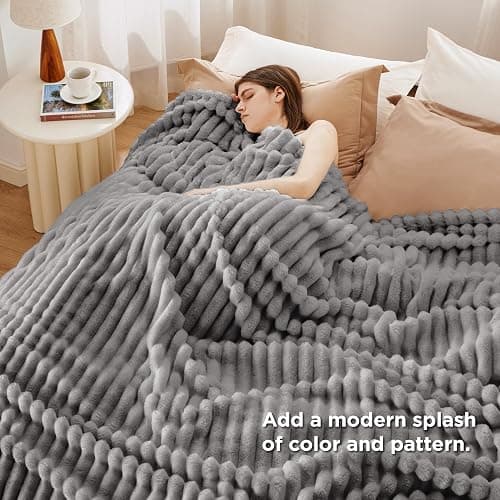 Bedsure Frost Gray Fleece Blanket for Couch - GentleSoft Cozy Soft Blankets for Women, Cute Small Throws for Girls, 108x90 Inches thumbnail 5