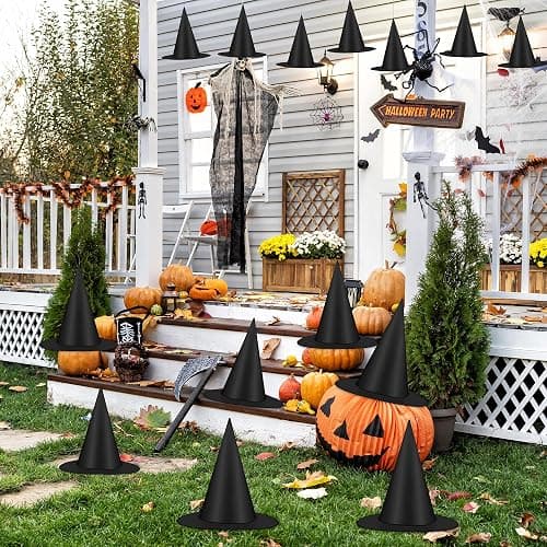 Luces 12 PCS Witch Hats, Thickened Hanging Witches Hats Halloween Decor | Black Witch Hat with 164 FT Rope Wizard Decor to Hang from Ceiling, Halloween Decorations Witch Costume Accessory thumbnail 5