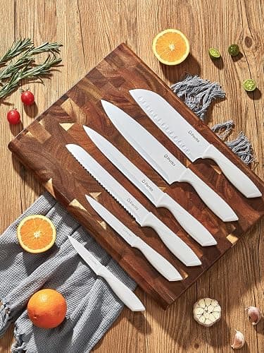Knife Set, D.Perlla 16 PCS High Carbon Stainless Steel Kitchen Knife Set, Non Slip Handle, Sharp Knife, Rust and Corrosion Resistant, with Acrylic Stand and Steak Knives, White thumbnail 2