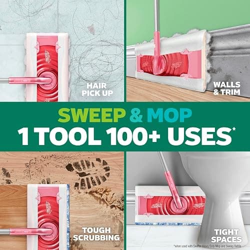 Swiffer Sweep and Mop Deluxe, Limited Edition Pink Wicked: for Good, 2-in-1 Floor Mopping and Sweeping Kit, 1 Sweeper Device, 5 Heavy Duty Dry Sweeping Cloths, 3 Heavy Duty Wet Mopping Cloths thumbnail 5