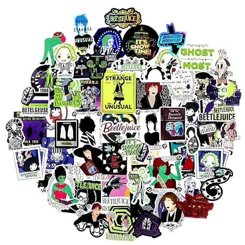 Conquest Journals Beetlejuice Never Trust The Living Decal Pack, 60-Pack Unique Vinyl Stickers, 5 Hologram Sticker Decals, Waterproof, UV & Scratch Resistant, Great for Gadgets, Officially Licensed - Image 1
