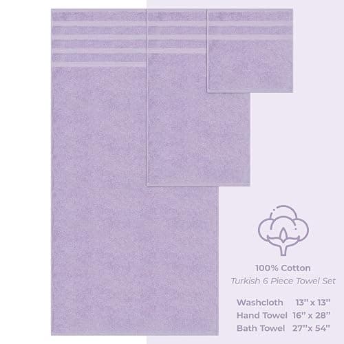 American Soft Linen Luxury 6 Piece Towel Set, 2 Bath Towels 2 Hand Towel 2 Washcloths, 600 GSM 100% Cotton Turkish Towels for Bathroom, Lilac Towel Sets thumbnail 4