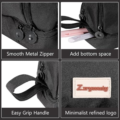 Zzrywuty Large Capacity Pen Pencil Case Multi-Slot Pencil Pouch Bag,Black Pencil Case Large 4 Compartments,Organizer Marker Pouch Pen for Office College School Teen Girl Boy Men Women thumbnail 3