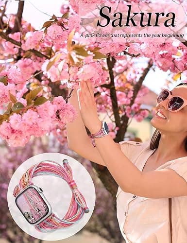 JR.DM Boho Watch Bands Compatible with Apple Watch 40mm 41mm 38mm 44mm 42mm 45mm 46mm Women, Cute Handmade Friendship Bracelet Hippie String Art for iWatch Series SE/11/10/9/8/7/6/5/4/3/2/1 thumbnail 6