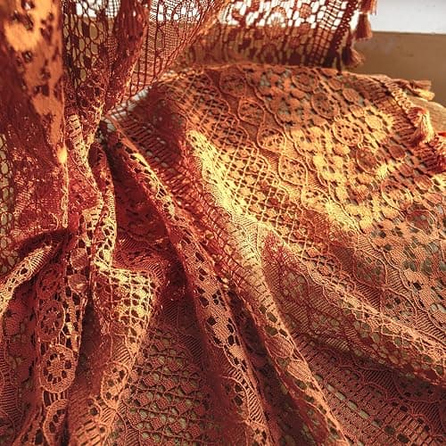 WAZZIO Burnt Orange Curtains Sheer 45 Inch Length Bedroom Short Small Cafe Rod Pocket Vintage Fall Privacy Let Light in Cotton Lace Boho 2 Panel, Terracotta thumbnail 6