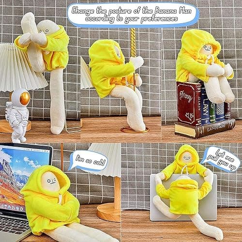 sunfedmiss Plush Banana Man Toy, 16inch Weird Banana Man Doll with Magnet, Funny Poseable Decompression Toy Stuffed Animals Doll Gifts for Boys Girls Birthday Party Christmas(Yellow) thumbnail 4