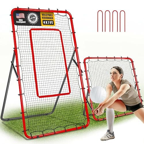 JOLORLY 2-in-1 Volleyball Rebounder Net System, Adjustable from 7x4 ft to 4x4.5 ft, 4-Angle Bounce Back Net, Training Equipment for Volleying, Bumping, Spiking Practice, Resists Twisting - Image 1
