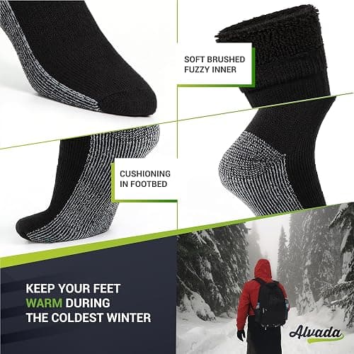 Alvada Merino Wool Hiking Socks Thermal Warm Crew Winter Boot Sock For Men & Women 3 Pairs thumbnail 4