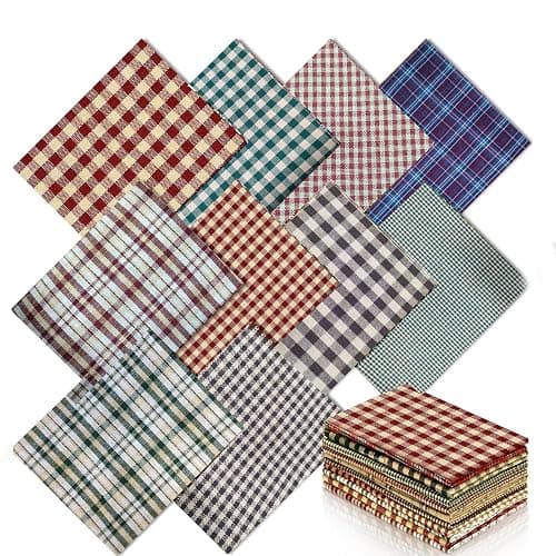 NEUJUS Baumwollstoff 50 x 50 cm Stoffpaket – Patchwork Stoffe Paket zum Nähen & Quilten, DIY Stoffreste Baumwollstoffe Meterware, Stoff Quadrate verschiedene Muster (10 Vintage-Weihnachtsraster) - Image 1