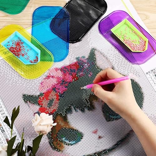 Blulu 6 Pieces Diamond Art Painting Accessories Anti-Slip Tools Sticky Mat Diamond Painting Trays Sticky Gel Pad Universal Mount Holder 5.6 x 3.3 Inch for Adults Art Supplies(Colorful Color Style) thumbnail 6